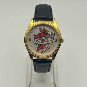 ISU Gold Tone Black Leather Women’s Watch Working New Battery